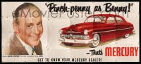 3d066 MERCURY billboard '50 as Pinch-penny as movie star Jack Benny, great sedan artwork!