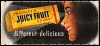3d069 WRIGLEY'S GUM billboard '50s art of pretty girl viewing giant Juicy Fruit chewing gum pack!