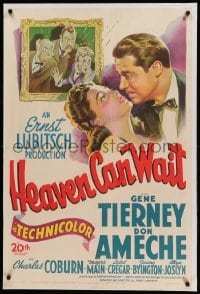 3d086 HEAVEN CAN WAIT 1sh '43 stone litho of Gene Tierney & Ameche, directed by Ernst Lubitsch