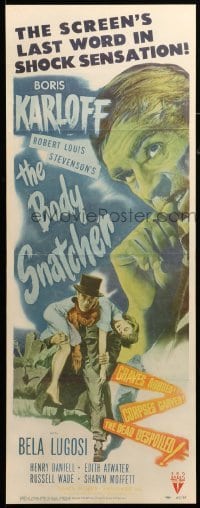 3d106 BODY SNATCHER insert '45 art of Boris Karloff close up & robbing body from graveyard!