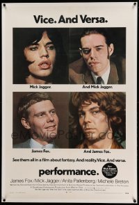 3d088 PERFORMANCE 1sh '70 directed by Nicolas Roeg, Mick Jagger & James Fox trading roles!