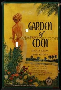 3d151 GARDEN OF EDEN/TEEN AGE 2-sided 40x60 '54 nudist movie paired with bad teen flick!