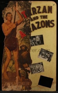 3d150 TARZAN & THE AMAZONS die-cut 38x62 standee '45 Johnny Weissmuller swinging on vine by Cheeta!