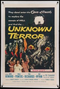 3d093 UNKNOWN TERROR 1sh '57 they dared enter the Cave of Death to explore the secrets of HELL!
