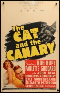 3d021 CAT & THE CANARY WC '39 monster hand threatening Bob Hope & sexy Paulette Goddard!