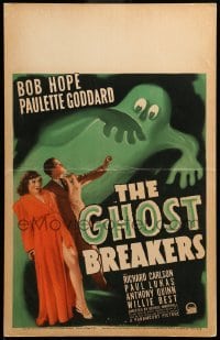 3d023 GHOST BREAKERS WC '40 Bob Hope & Paulette Goddard scared by cool huge spooky green ghost!