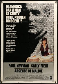 3f014 ABSENCE OF MALICE 1sh '81 Paul Newman, Sally Field, Sydney Pollack, cool design!