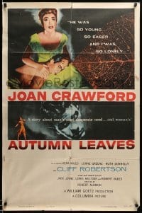 3f049 AUTUMN LEAVES 1sh '56 Cliff Robertson was young and Joan Crawford was lonely!