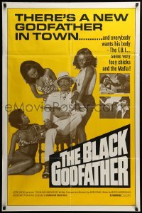 3f091 BLACK GODFATHER 1sh '74 chicks and the Mafia want his body, images over yellow background!