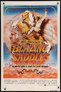 3f097 BLAZING SADDLES 1sh '74 Mel Brooks western, art of Cleavon Little by Alvin & Goldschmidt!