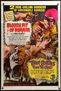 3f101 BLOODY PIT OF HORROR/TERROR-CREATURES FROM GRAVE 1sh '67 bone-chilling, unbearable horror!