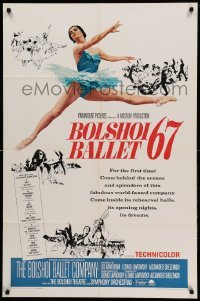 3f105 BOLSHOI BALLET 67 1sh '66 famous Russian ballet, art of sexy dancing ballerina!