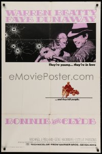 3f107 BONNIE & CLYDE 1sh '67 notorious crime duo Warren Beatty & Faye Dunaway, Arthur Penn!
