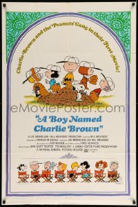 3f110 BOY NAMED CHARLIE BROWN 1sh '70 baseball art of Snoopy & the Peanuts by Charles M. Schulz!