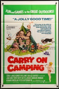 3f148 CARRY ON CAMPING 1sh '71 Sidney James, English nudist sex, wacky outdoors artwork!