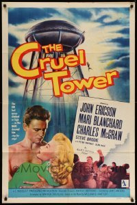 3f192 CRUEL TOWER 1sh '56 the higher they climb, the closer they get to terror!