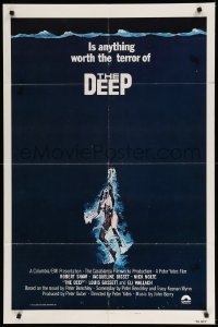 3f216 DEEP style B int'l 1sh '77 artwork of sexy swimming scuba diver Jacqueline Bisset!