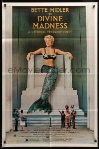 3f228 DIVINE MADNESS style B 1sh '80 great image of mermaid Bette Midler as Lincoln Memorial!