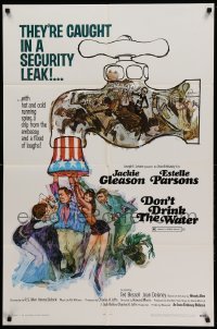 3f233 DON'T DRINK THE WATER 1sh '69 written by Woody Allen, cool Kossin artwork of security leak!