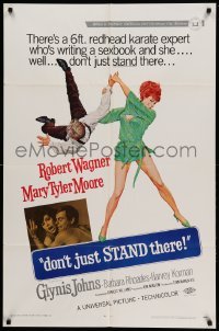 3f234 DON'T JUST STAND THERE 1sh '68 wacky art of Barbara Rhoades throwing Wagner by McGinnis!
