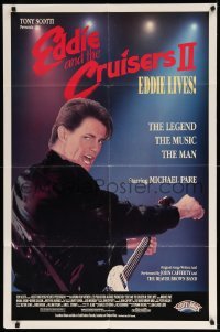 3f254 EDDIE & THE CRUISERS 2 1sh '89 cool rock & roll image of Michael Pare with guitar!