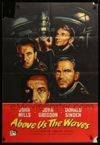3f013 ABOVE US THE WAVES English 1sh '56 John Mills & English WWII sailors at periscope in sub!