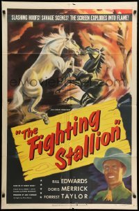 3f297 FIGHTING STALLION 1sh '50 cool wild horse fight artwork, the screen explodes into flame!