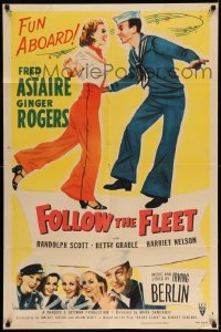 3f313 FOLLOW THE FLEET 1sh R53 Fred Astaire & Ginger Rogers, music by Irving Berlin!