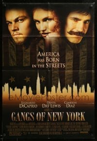 3f340 GANGS OF NEW YORK 1sh '02 Martin Scorsese, close-up of Leonardo DiCaprio!