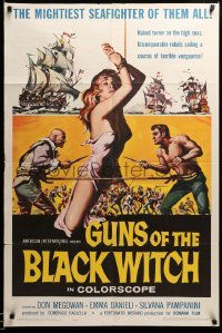 3f379 GUNS OF THE BLACK WITCH 1sh '61 super sexy art, unconquerable barbarians of the sea!