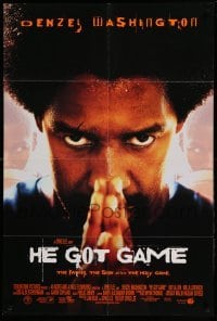 3f388 HE GOT GAME int'l DS 1sh '98 Spike Lee, basketball, close-up of Denzel Washington w/afro!