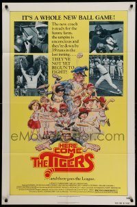 3f395 HERE COME THE TIGERS 1sh '78 little league sports baseball, yellow background design!