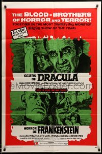 3f401 HORROR OF FRANKENSTEIN/SCARS OF DRACULA 1sh '71 with the blood-brothers of horror & terror!