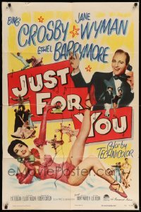 3f461 JUST FOR YOU 1sh '52 great image of Bing Crosby & sexy Jane Wyman on telephone!