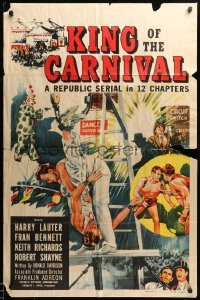 3f474 KING OF THE CARNIVAL 1sh '55 Republic serial, great circus trapeze artwork!