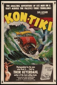 3f479 KON-TIKI 1sh '51 Thor Heyerdahl crosses the Pacific Ocean on a raft and lives!