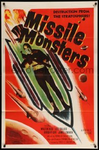 3f590 MISSILE MONSTERS 1sh '58 aliens bring destruction from the stratosphere, wacky sci-fi art!
