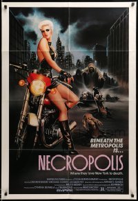 3f628 NECROPOLIS 1sh '86 art of sexy LeeAnne Baker on motorcycle w/zombies!