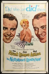 3f644 NOTORIOUS LANDLADY 1sh '62 art of sexy Kim Novak between Jack Lemmon & Fred Astaire!