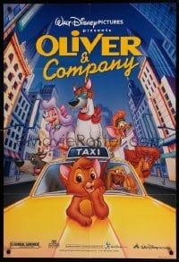3f657 OLIVER & COMPANY DS 1sh R96 Disney cartoon cats & dogs in New York City!