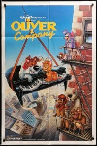 3f656 OLIVER & COMPANY 1sh '88 art of Walt Disney cats & dogs in New York City by Bill Morrison!