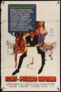 3f672 OUR MAN FLINT Spanish/US 1sh '66 Bob Peak art of James Coburn, sexy James Bond spy spoof!