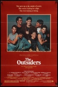 3f676 OUTSIDERS 1sh '82 Coppola, S.E. Hinton, Howell, Dillon, Macchio, image of top cast!