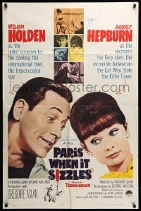 3f680 PARIS WHEN IT SIZZLES 1sh '64 close-up of pretty Audrey Hepburn & William Holden!
