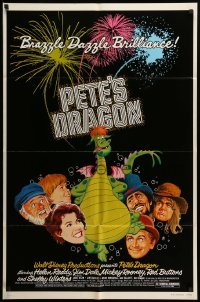 3f693 PETE'S DRAGON 1sh '77 Walt Disney, colorful art of cast headshots & dragon by Paul Wenzel!