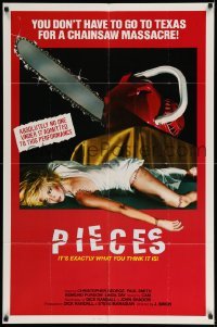 3f697 PIECES 1sh '83 chainsaw horror NOT in Texas, wild sexy slasher art!
