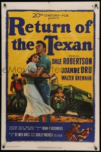 3f740 RETURN OF THE TEXAN 1sh '52 art of Dale Robertson holding Joanne Dru by military jeep!