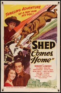 3f780 SHEP COMES HOME 1sh '48 wonderful art of dog attacking, Flame the Wonder Dog!