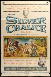 3f788 SILVER CHALICE 1sh '55 great art of Virginia Mayo & Paul Newman in his first movie!