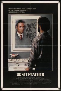 3f835 STEPFATHER 1sh '86 psycho killer Terry O'Quinn at mirror wondering, Who am I here!